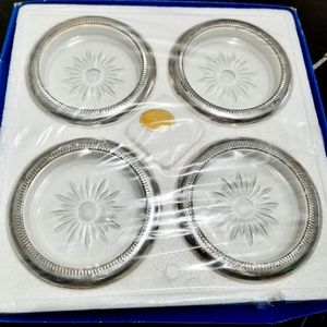 Vintage silver plated crystal coasters nos